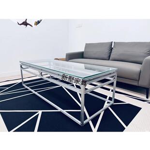 钢化玻璃长方形茶几铝型材简约透明小桌子北欧个性茶台家用创意桌