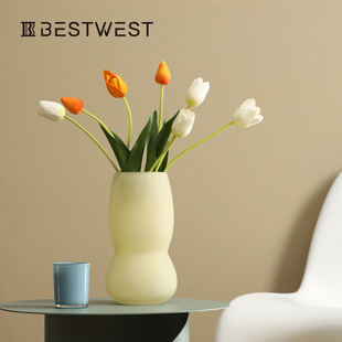 Best west 玉质葫芦形大肚玻璃花瓶摆件家居设计师装饰品水培花瓶