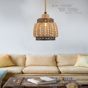 美式乡村复古麻绳吊灯工业风铁艺麻绳吊灯个性咖啡馆餐厅吧台灯具