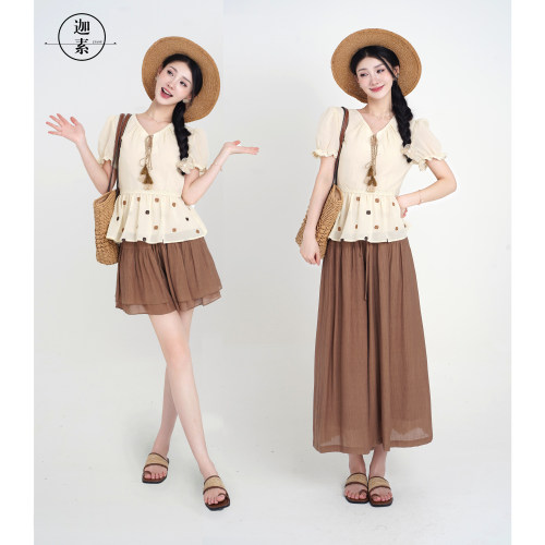 JIASU【焦糖玛奇朵】25年夏季新款时尚INS风刺绣裙裤套装S504
