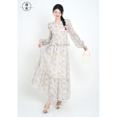 JIASU 【浪漫邂逅】特调订制紫高工艺拼接天丝碎花套装 S455