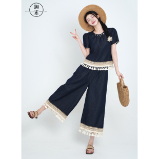 星坠蓝屿 裙套装 25年夏季 定制圆领绣花裤 S509 新款 JIASU