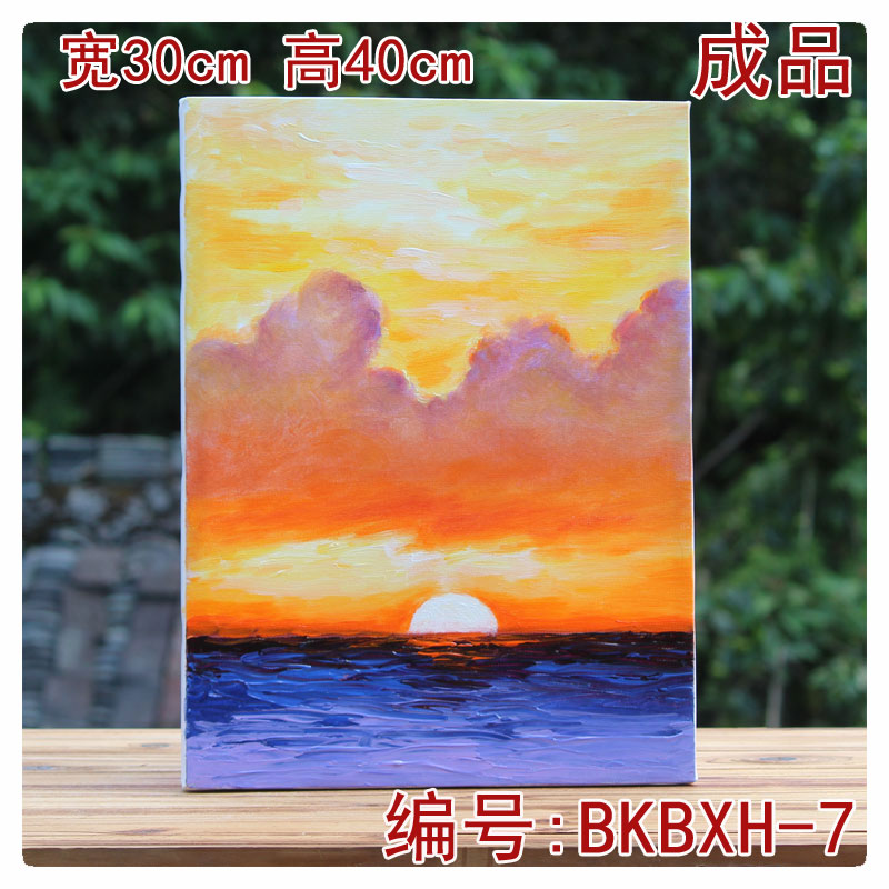 旭日东升油画简约纯手绘装饰画客厅轻奢北欧简约竖版丙烯画成品图片