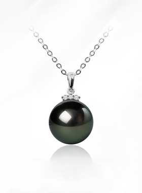 大溪地18K金黑珍珠项链吊坠18k金钻石年轻款节日礼物送女友礼物