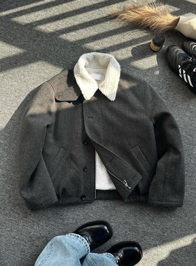 ONEER 羊毛混纺仿羊羔毛外套冬季保暖加厚休闲肌理感男女翻领棉服