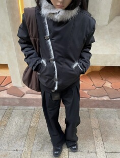 ONEER 加厚收腰保暖棉服男bomber外套 水貂毛不规则交襟大翻领冬季