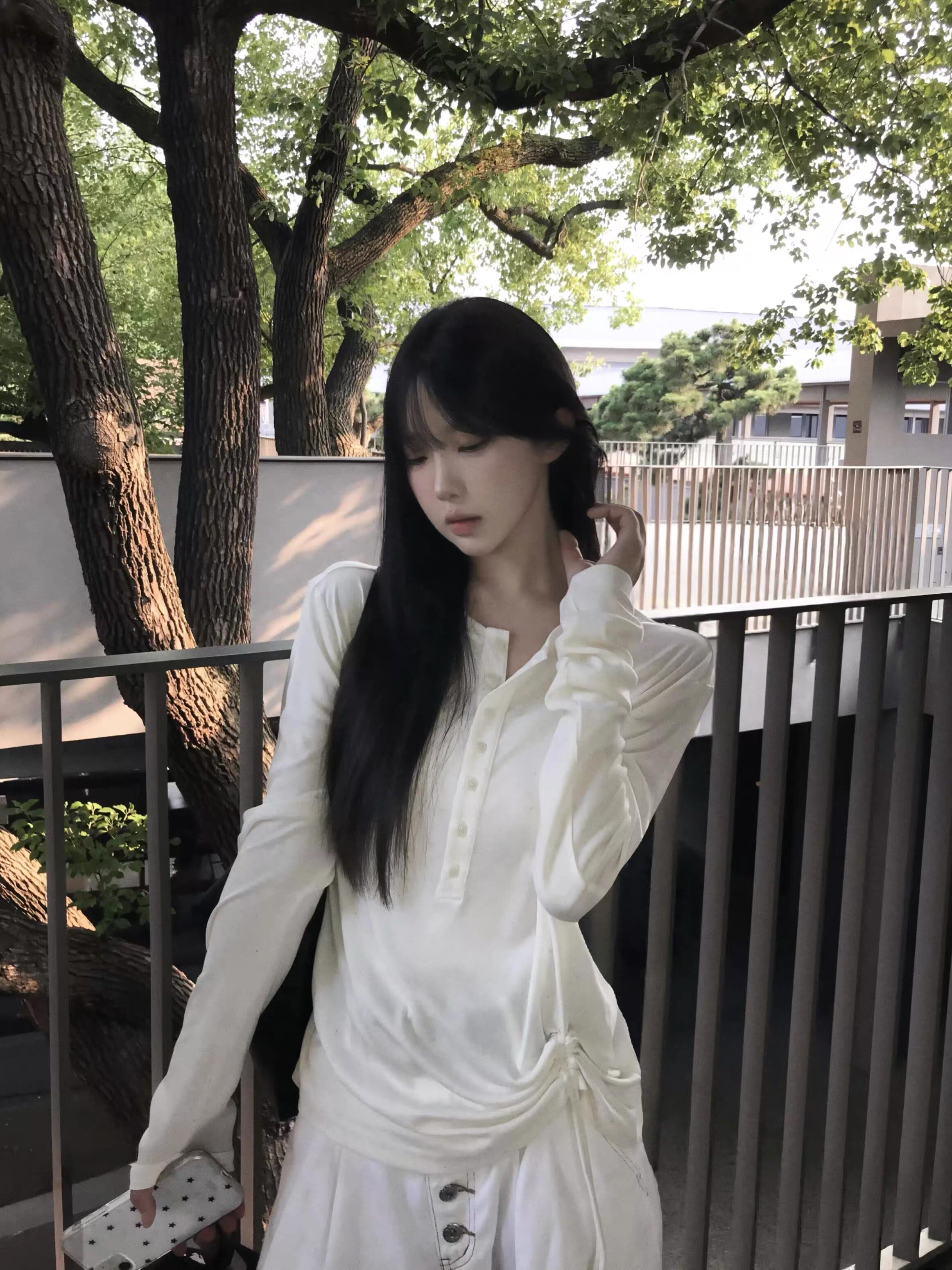 Nova亨利领多形态抽皱轻薄长袖罩衫亚麻天丝花纱肌理cleanfit老钱图片