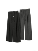 直筒垂感捏褶宽松休闲通勤长裤 西裤 条纹双腰纽扣系带剑道裤 ONEER