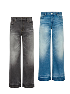 ONEER 冰川涟漪 冰蓝水洗做旧高盎司猫须挺阔a字阔腿牛仔裤cleanf