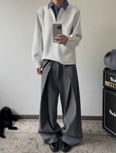 ONEER条纹TR混纺直筒微阔A字西裤 cleanfit老钱垂感阔腿宽松休闲裤