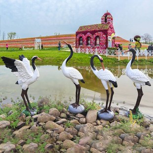 仿真仙鹤摆件户外假山园t林水池装饰玻璃钢工艺丹顶鹤雕塑动物摆