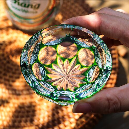 江户切子翡翠绿水晶玻p璃杯小酒杯手工刻花品茗杯日式清酒杯烈酒