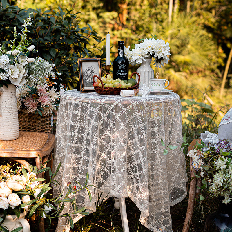 ins复古蕾丝刺绣桌布韩式田园盖布茶几餐桌O布长方形甜品圆桌台布