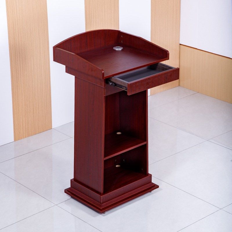带轮可移动胡桃色演讲台发言台A带抽屉迎宾接待台红木色会议讲台