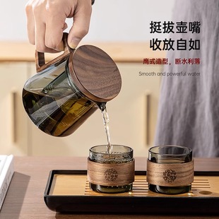 办公室个人专用茶水分离木把 玻璃泡茶壶家用耐高温功夫茶w具套装