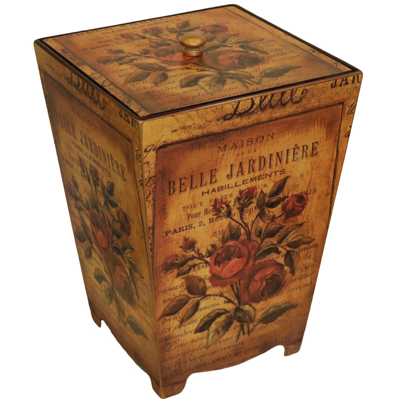 家用客厅垃圾桶欧式创意酒店木质收纳桶I卧室厨房大号四方带盖纸