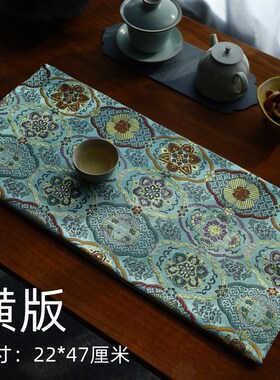 千里江山织锦茶席织金茶s垫复古文艺素雅茶道桌旗干泡席方茶布桌