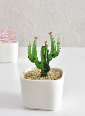 仿真多肉仙人掌豆芽植物r小盆栽创意琉璃摆件办公室玻璃工艺品礼