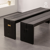 悠为白蜡木长条凳侘寂风黑色餐凳玄关板凳卧室床尾凳换鞋 凳长条椅