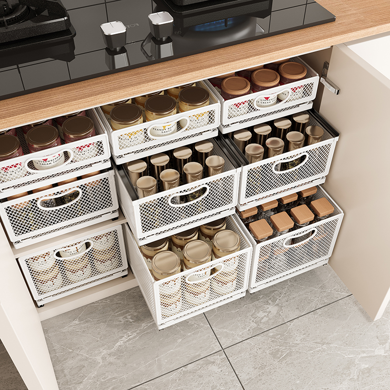 50CM深柜拉篮35CM加宽厨房下水槽置物架抽拉式滑轨抽屉收纳分隔层