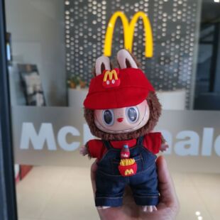 17cm拉布布盲盒麦当劳打工仔衣服一二代labubu坐坐派对背带裤T恤