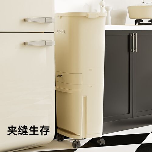 厨房垃圾桶新款大号双层干u湿分离收纳桶大号带盖可移动厨余专用