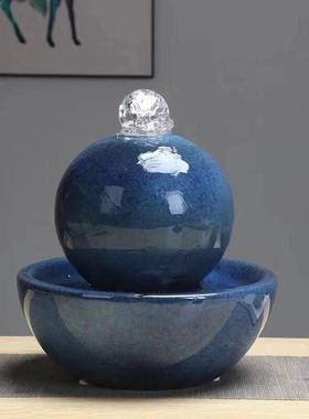 欧式陶瓷喷泉流水加湿器家居客厅风水球I创意工艺品办公室桌面摆