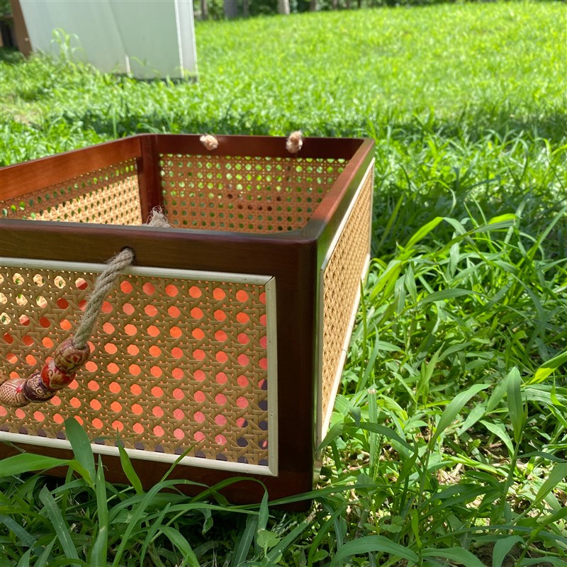 黑胡桃木c色桌面收纳盒藤编筐收纳筐零食盒收纳箱实木质储物盒提