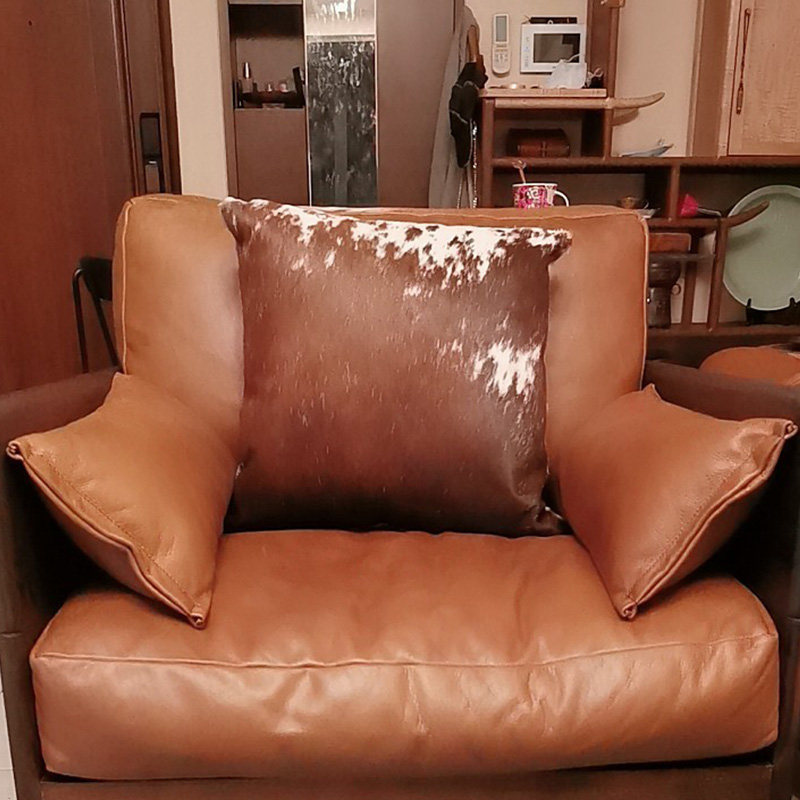 轻奢客厅沙发黑色牛o皮大抱枕真皮靠垫皮草枕头高级马毛皮毛靠枕