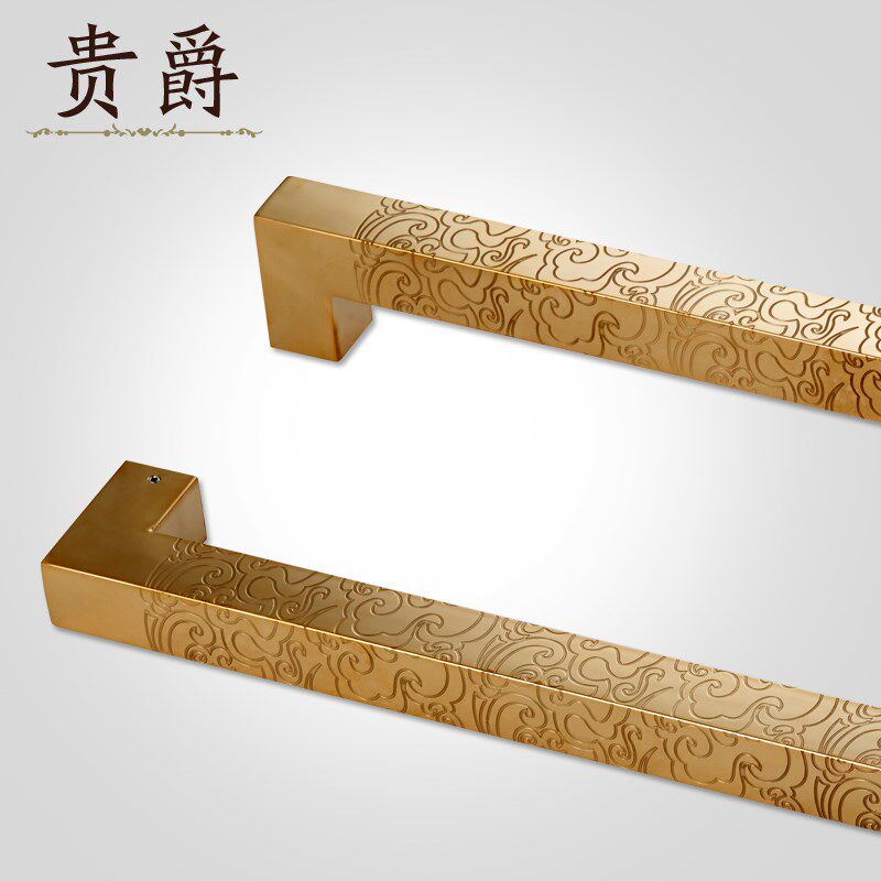 玻璃门大门把手不锈钢q中式仿古祥云拉手防盗门实木门把手方形加