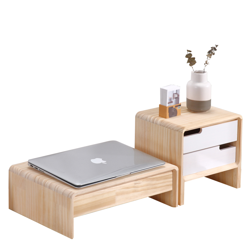 实木笔记本电脑支架托架显示器y底座增高架办公室桌面抽屉式收纳