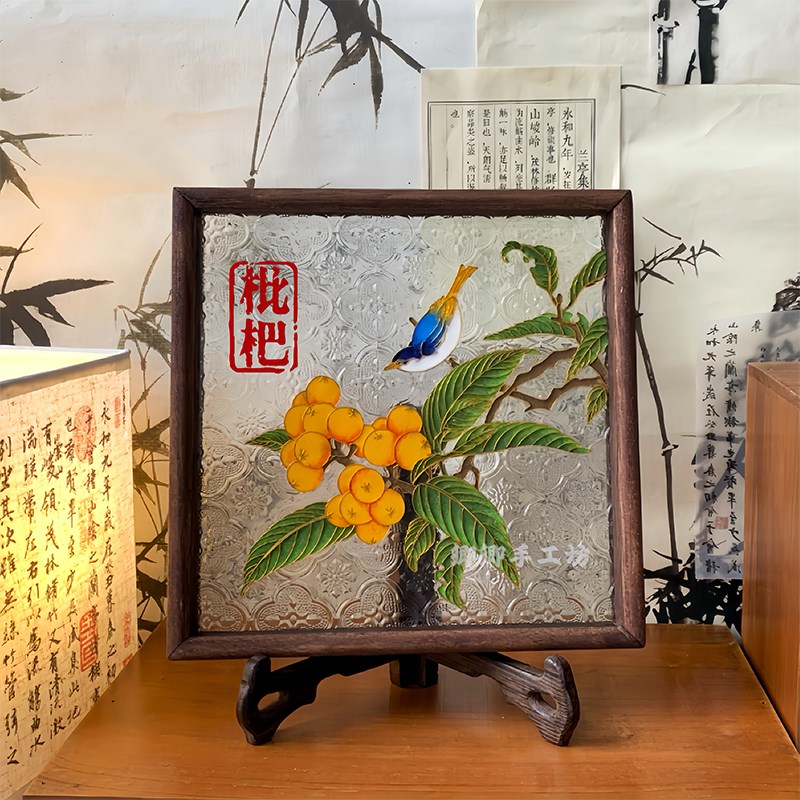 枇杷图 掐丝珐琅画diyt手工材料包装饰画景泰蓝非遗传统文创礼物