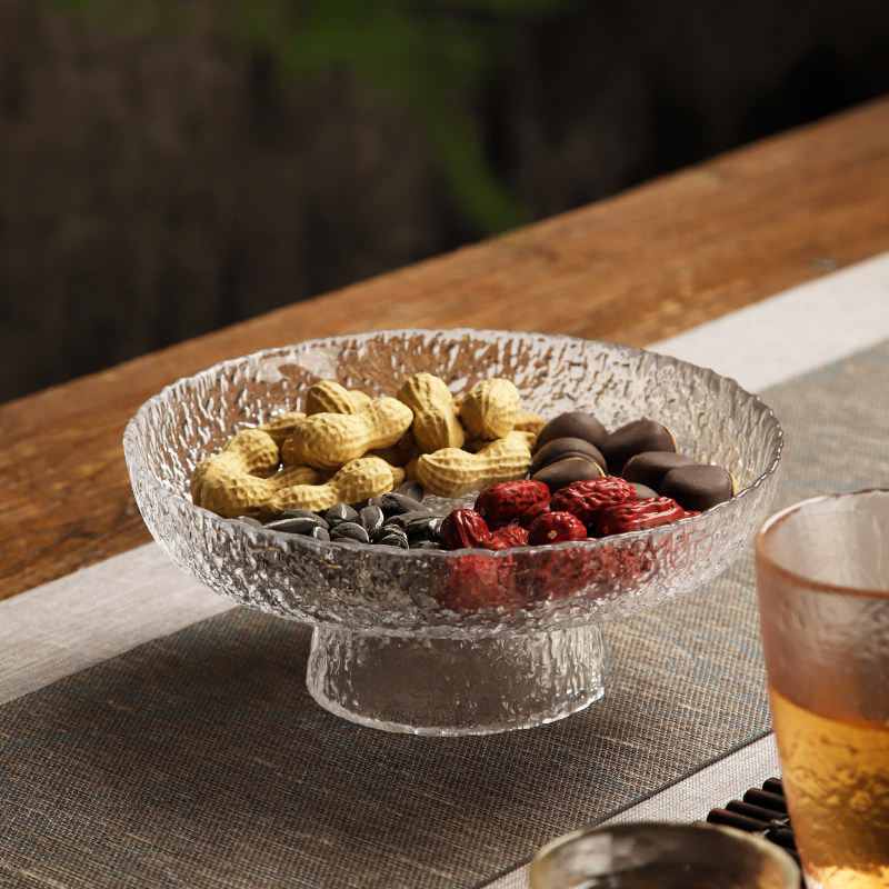 玻璃水果盘高脚h果盘客厅家用日式茶点盘干果盆点心甜品零食碗托