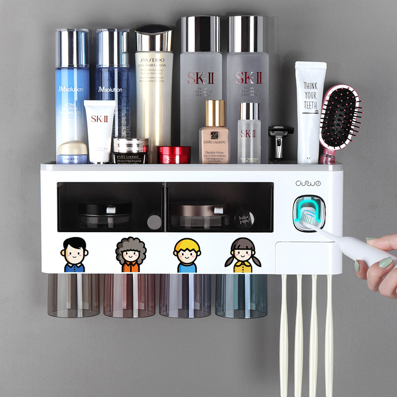 牙刷置物架刷g牙漱口杯免打孔卫生间家庭壁挂牙具收纳盒套装多功