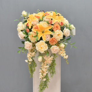 仿真讲台花主席台演讲台发言台会议装饰下垂假花束司Z仪台花挂花