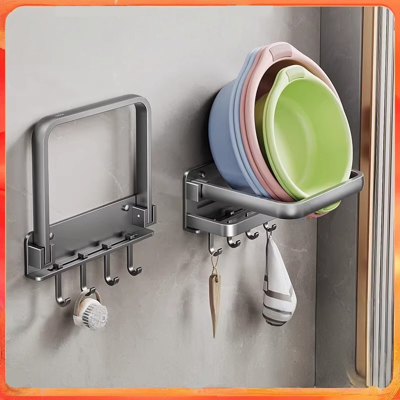 可折叠脸盆收纳架免打孔厕所盆架家用K浴室壁挂盆卫生间置物架