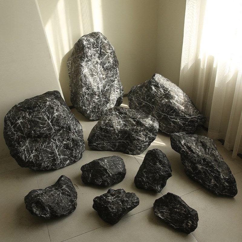 仿真玻璃b钢黑山石庭院楼梯间假石头造景摆件道具园林假山景观装