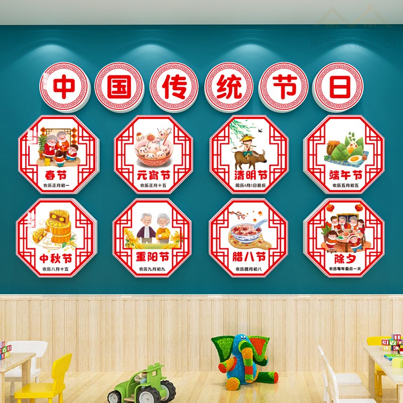 幼儿园中国传统节日文化墙面装饰走廊环创主题墙T教室布置成品贴