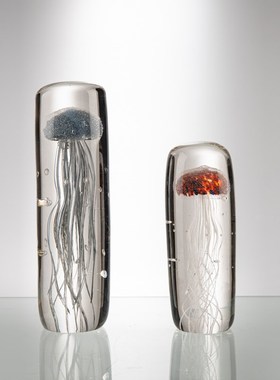 轻奢圆形水母海洋主题水晶玻璃z桌面装饰品摆件客厅书柜摆设工艺