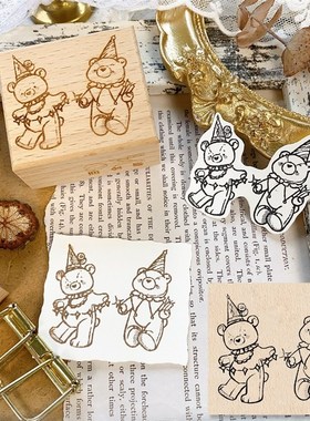 两只浣熊黄色树脂印章图章手帐装饰日记本小卡装.饰人物植物