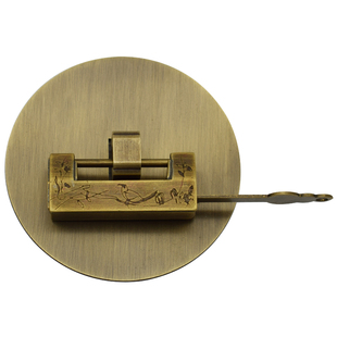 中式仿古纯c铜家具圆形抽屉锁头纯铜挡片锁片铜板老式挂锁黄铜锁