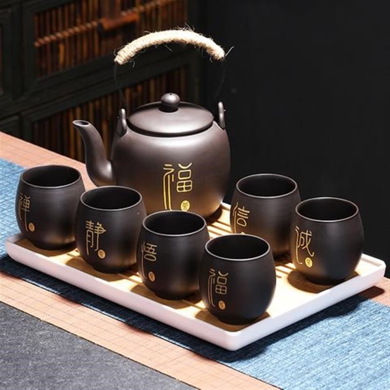 紫砂原矿提梁壶茶具套p装家用陶瓷大号容量泡茶壶过滤客厅茶杯茶