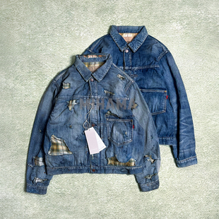 折扣 DENIM ANACHRONORM COMBI JACKET格纹破坏牛仔夹克 CHEAK