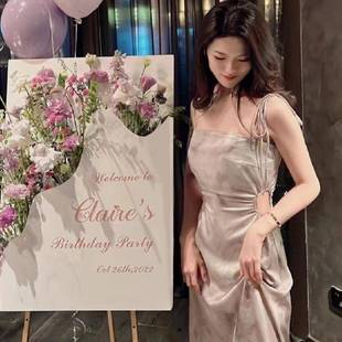 网红立体花艺迎宾牌婚礼指引牌立式展示架生日派对布置kt板