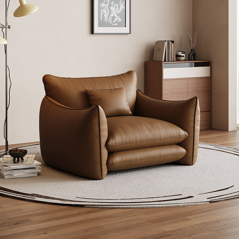 意式极简头层牛真皮沙发椅单人位客厅小户型皮艺沙发简约现代家用,住宅家具,皮艺沙发,淘宝优惠券,粉丝福利购,淘宝优惠卷