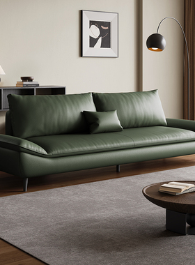 意式极简约墨绿色帆船真皮沙发客厅小户型直排三人位皮艺沙发新款