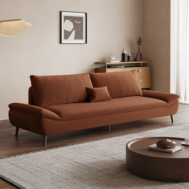 现代中古风焦糖色可拆洗布艺沙发