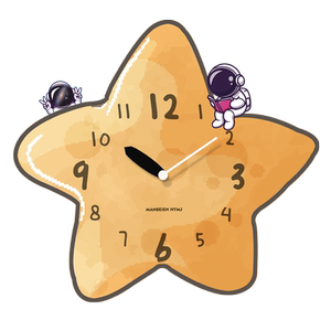 卡通创意星星挂钟客厅儿童房简约装饰钟表静音免打孔可爱时钟挂墙