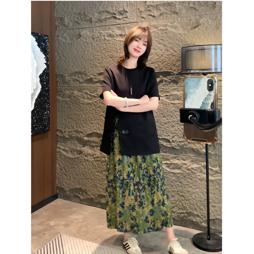 夏季独特绝美小套装韩系镂空花朵短袖T恤宽松休闲慵懒风百搭套装