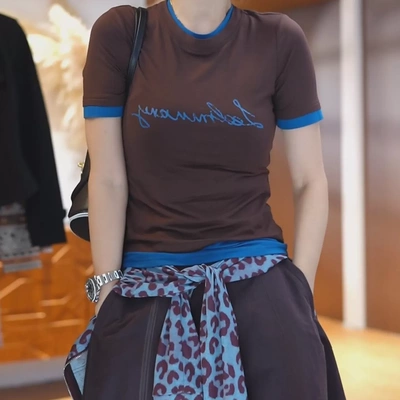 撞色拼接假两件短袖t恤女2026年新款夏季设计感百搭显瘦圆领上衣